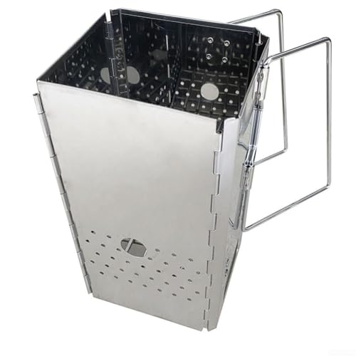 Avviatore a carbonella per barbecue portatile in acciaio inox resistente, per bricchette e legna, si piega fino a 29 x 19 x 6 cm, ideale per campeggio e grigliate all'aperto