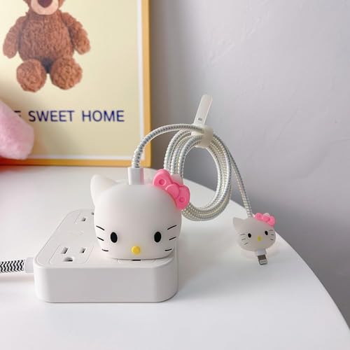 Image of Cartoon 3D Design Protective Case Compatible with Apple 18W - 20W USB-C Power Adapter Charger, Protective Cover for iPhone 18W & 20W Power Adapter Charger with Wire Saver. (Pink-Cat)