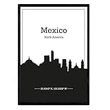 HECHO EN ESPAÑA Nacnic Poster con Mapa de Mexico - Na. Láminas con Skyline de Ciudades de Estados Unidos, Canada, Mexico con Sombra Negra. Tamaño A4