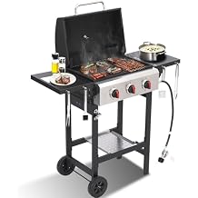 3-Burner Propane Gas Grill with Cast Iron Grate - 30000 BTU Output & Easy-Clean Grease Management for Perfect BBQs 3-Burner