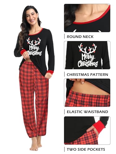 Christmas Pajamas for Couples Men & Women Long Sleeve Christmas Plaid Pjs Xmas Printed Sleepwear with Pockets4