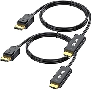 Displayport to HDMI Cable 6 feet 2-Pack, UKYEE Display Port (DP) to HDMI Adapter 6ft Male to Male Cord Converter for PCs to HDTV, Monitor, Projector.
