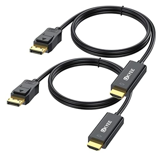 UKYEE Displayport to HDMI Cable 6FT/1.83M 2-Pack, Display Port (DP) to HDMI Adapter 6FT Male to Male Cord Converter for PCs to HDTV, Monitor, Projector.
