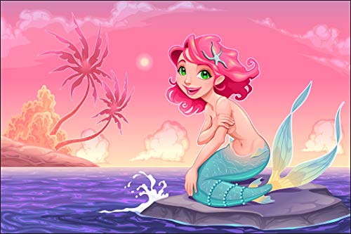 Muralo Papel pintado fotográfico para habitación infantil, 60 x 90 cm, no tejido, diseño de playa y cielo de sirena