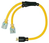 Coleman Cable 01934 3-Feet Generator Power Cord Adapter, 10/4 Splitter Y Adapter, L14-30P to (2) 10/3 Lighted 5-20R