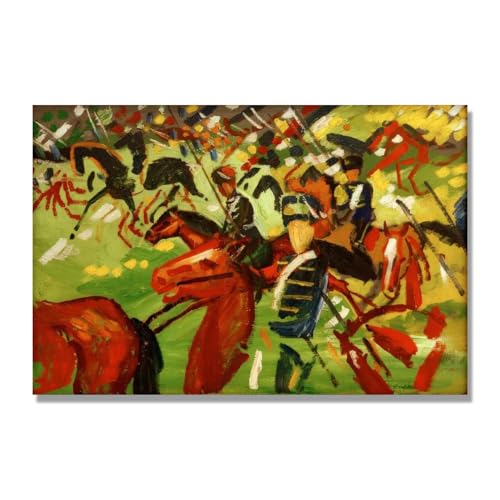 Tableau decoration murale salon moderne August Macke Hussars à cheval toile sans cadre 70x105cm
