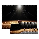 Tischsets,6er Set,rutschfeste,waschbare Tischsets,Basketball Cricketfeld aus Holz