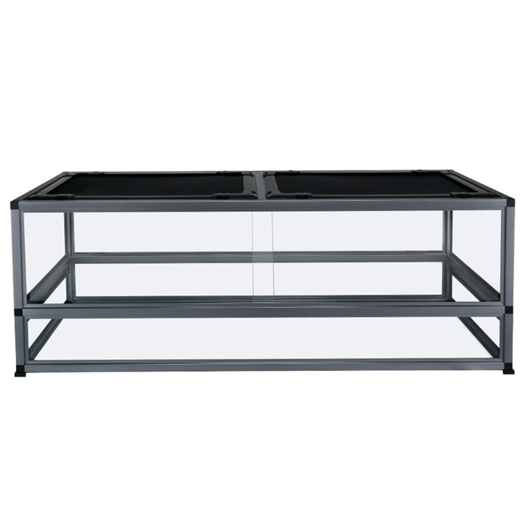 Terrario para Reptiles Tanque Grande para Reptiles de Vidrio Templado Jaula para Anfibios Tanque para Reptiles con Puerta Corredera con Cubiertas de Ventilación de Malla Doble Superior (Negro 90x45x36
