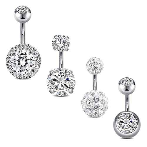 JFORYOU 1/4 Inch Short Belly Button Rings 14G 6mm Stainless Steel Short Belly Navel Button Rings for Women Men