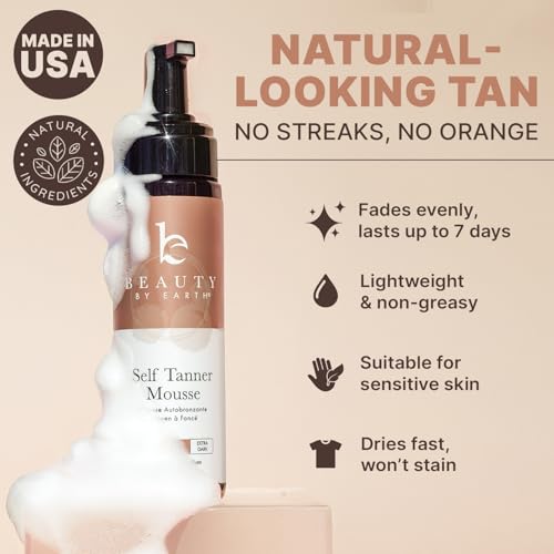 self tanner mousse - usa made with natural amp organic ingredients self tanning mousse for dark fake tan sunless tanner clear amp non toxic tanning foam for streak free finish amp natural glow