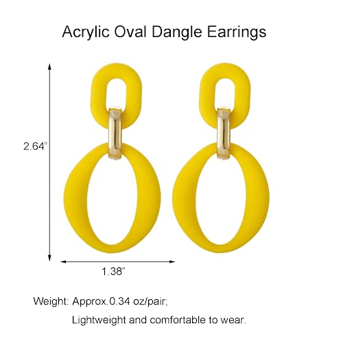 Ruoffeta Acrylic Rectangle Earrings, Fashion Acrylic Square/Oval/Hoop Statement Drop Earrings For Women Girls(Yellow Oval) #TOP6