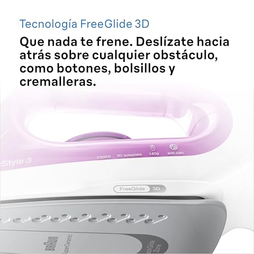 Miniatura 6 de Braun Hogar Plancha Ropa Vapor Texstyle, 2300 W, Suela Bidireccional 3d Superceramic, Déposito De 270 Ml, Frambuesa, Violeta, 140 Gr Min