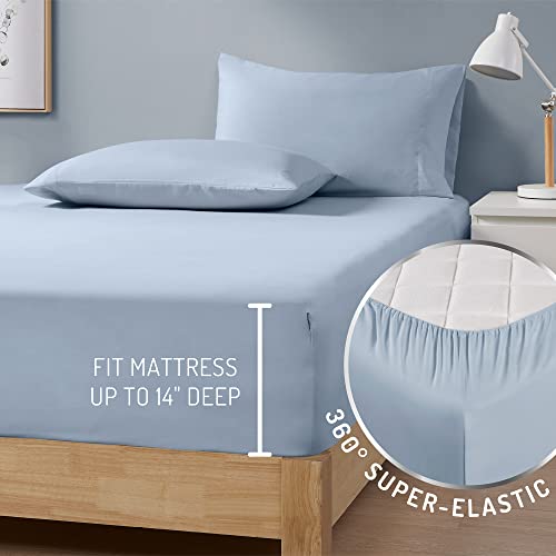 Degrees of Comfort Coolmax Cooling Sheets | Queen Size Bed Sheet Set for Hot Sleepers | Soft Fabric with Deep Pocket 4PC - Light Blue