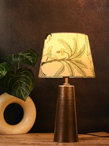 Image of Green Girgit Copper Etched V-Shaped Lamp with Taper Muticolor Green Shade | Metal Handcrafted Night & Reading Lamp | Home Decor Items | Living Room Decor