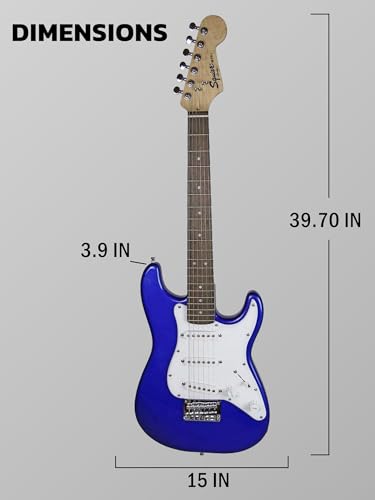 fender squier 34-size kids mini strat electric guitar - blue bundle with amplifier cable tuner strap picks online lessons and austin bazaar instructional dvd