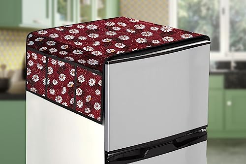 Image of Stylista Refridgerator top Cover Suitable for Samsung RR20C1723S8 /HL, 183 Liter Fridge, Dimension (WXD) 65x111 CM, Floral Pattern Red White