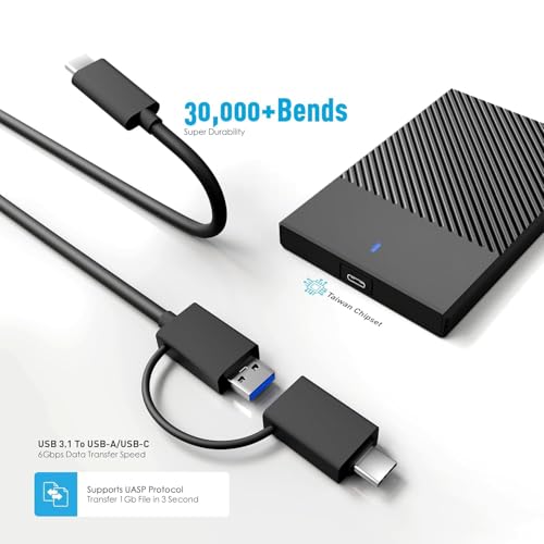 Image of 1TB Portable External Hard Drive, 2 in 1 USB-A /USB-C (Type C) Connectivity, Line-Design, USB 3.0, 2.5 Inch HDD, Fast Data Transfer
