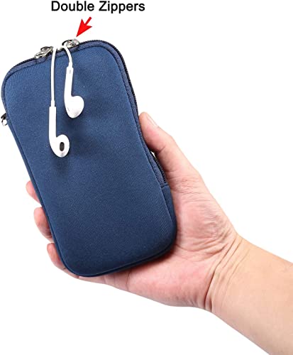 Neoprene Cell Phone Pouch Sleeve Case for iPhone 17 17 Pro, 16 16e, 16 Pro, 15, 15 Pro, 14 13 12 11 Pro, Samsung Galaxy S25 S24 S23 S22 S21 S10 S9 A10e, Pixel 9a 8a with with Neck Lanyard (Blue-M)