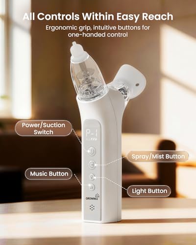 GROWNSY SniffEase Spa 3-in-1 Nasal Aspirator for Baby – Spray, Suction & Mist, Hospital-Grade Powerful Electric Nose Suction with Soothing Light & Music, Larger Chamber (Grey) — view 4