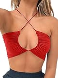 Women Y2k Aesthetic Sexy Plunge Crop Tank Top Bodice Outwear Euphoria Baddie Outfits Party Club Wear Bodice Outwear Red M