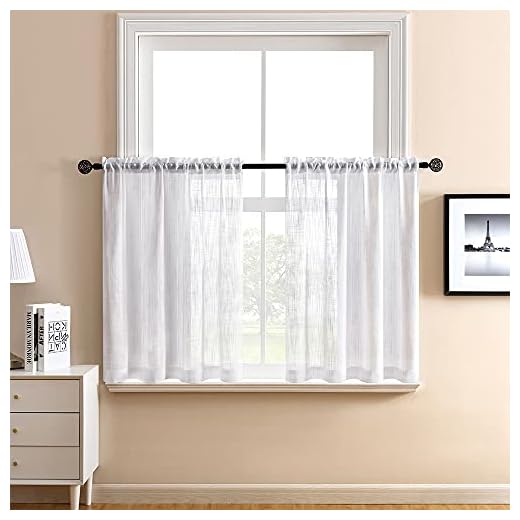 XTMYI White Kitchen Curtains 24 Inch Length Set of 2 Panels Cafe Curtain Tiers Linen Textured Semi Sheer Boho Farmhouse Short Curtains for Small Bathroom Basement Window RV Camper