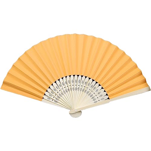 Evyicun Handheld Fan Blank DIY Paper Folding Fans Calligraphy Painting Fan for Wedding Decoration Bamboo Hand Held Fan Crafts (Gold Yellow)