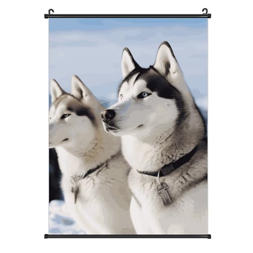 Poster sur toile Husky Dogs QMNLKH 40x61 cm avec crochet pour deco murale