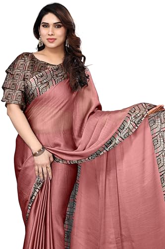 Image of MIRCHI FASHION Saree for Woman Chiffon Georgette Solid with Contrast Border | Lightweight Daily Wear Women's Sari and Printed Blouse Piece