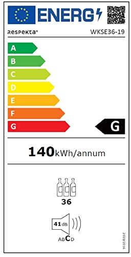 respekta Einbau-Weinkühlschrank für 36 Standardflaschen / 85 L Nutzinhalt / 2 Temperaturzonen, je 5°-22°C/Touch Control/LED Leuchte/Wechselbarer Türanschlag/Max. 41 dB/WKSE 36-19, Schwarz