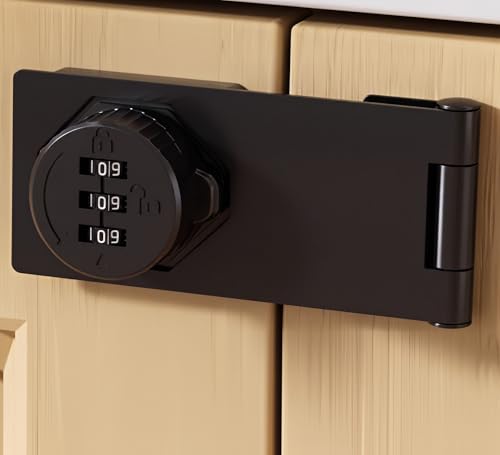 5 Inch Keyless Cabinet Lock Combination Closet Bifold Door Hasp, Black