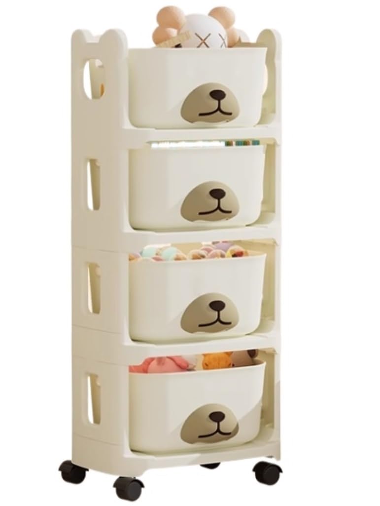 Mueble Juguetes Organizador Organizador Plástico del Almacenamiento Juguete De La Caja Juguetes con Los Compartimientos Las Ruedas para El Dormitorio Sala Juegos Cuarto de Bebé(4-Tiers)