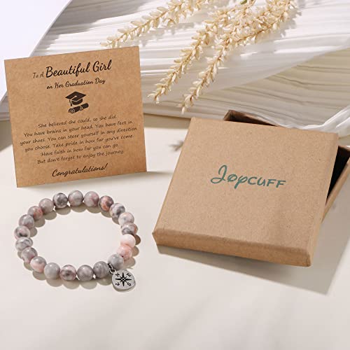Joycuff 2023 Graduation Bracelets Best Graduation Gifts For Her Inspirational Bracelets Seniors High School College Unique Compass Natural Stone Jewelry Pink #TOP6