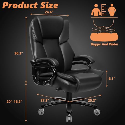 Image of Indulgear Big and Tall Office Chair with Gel Seat Cushion,Heavy Duty Office Chair for Heavy People, High Back Executive Computer Chair with Adjustable Lumbar Support, Dual Rubber Wheel
