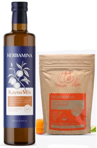 Herbamina Wellness Beverage & Herbal Tea Set Apricot Mix Vinegar 250 ml + Apricot Rosemary Herbal Tea 45 Sachets | Functional Gut Support & Relaxing Tea Duo