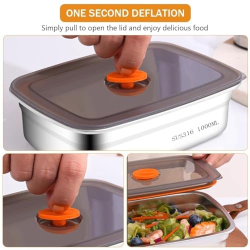 Image of SOLIGT CHONGZFU Stainless Steel Food Storage Containers With Airtight Lids Set, Stackable Leak Proof Metal Container Kitchen Storage Set Steel Container (2 Pcs 1000 Ml)
