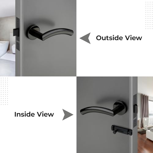 Image of LAPO Privacy Lock Set for Bathroom| 45x45mm Lock Body | Fits 30-50mm Door Range | Keyless Operation | Brass Latch | Black Finish | Dual Opening Support | Simple Mounting | 3 Years Warranty | CMH-5T