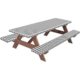Zeroupshop Lot de 3 housses imperméables pour table de pique nique et banc, coupe vent, élastique, protection de meubles d'extérieur avec motif écossais pour jardin, camping, barbecue