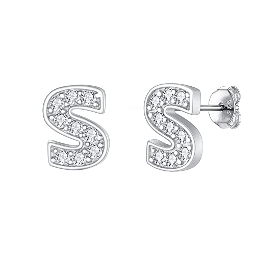 EVER FAITH Initial Earrings 925 Sterling Silver White Cubic Zirconia Tiny Alphabet Letter Stud Earring for Woman Sensitive Ears