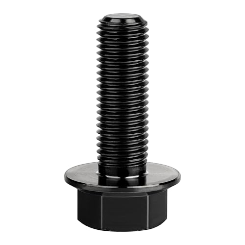 Image of Ti Screws M10 x 20 25 30 35 40 45 50 55 60 65 70 75 80 90 100mm 1.25 Pitch Titanium Flange Hex Bolt Pack of 4 (Black, M10x35mm)
