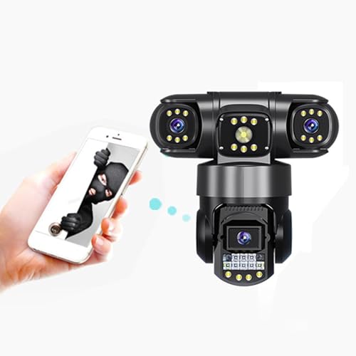 Oreilet Cámara Seguridad Lente Triple, 128g 2.4Ghz Aplicación WiFi Remota Pantalla Triple Vigilancia Cámaras CCTV con Detección Movimiento y Conversación 2 Vías y (Enchufe de la