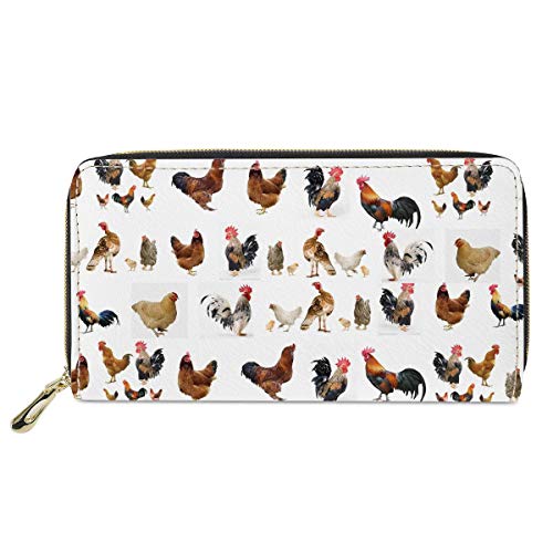 doginthehole Chicken Print Women Wallet Zip Around Clutch Ladies Travel Coin Purse