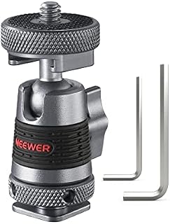 NEEWER Mini Ball Head with Removable Cold Shoe Mount and 1/4" Screw, Detachable Cold Shoe Base, 2 Way Installation, Compatible with SmallRig Cage, DSLR Camera, Field Monitor & LED Video Light, ST44