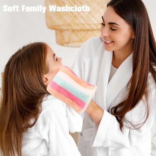 PHOGARY Mikrofaser Waschlappen Set 6 für Gesichts & Körperhandtücher, Kinder Baby Erwachsene Weiche Waschlappen, Coral Fleece Waschhandschuhe, Regenbogenstreifen, 21×15cm