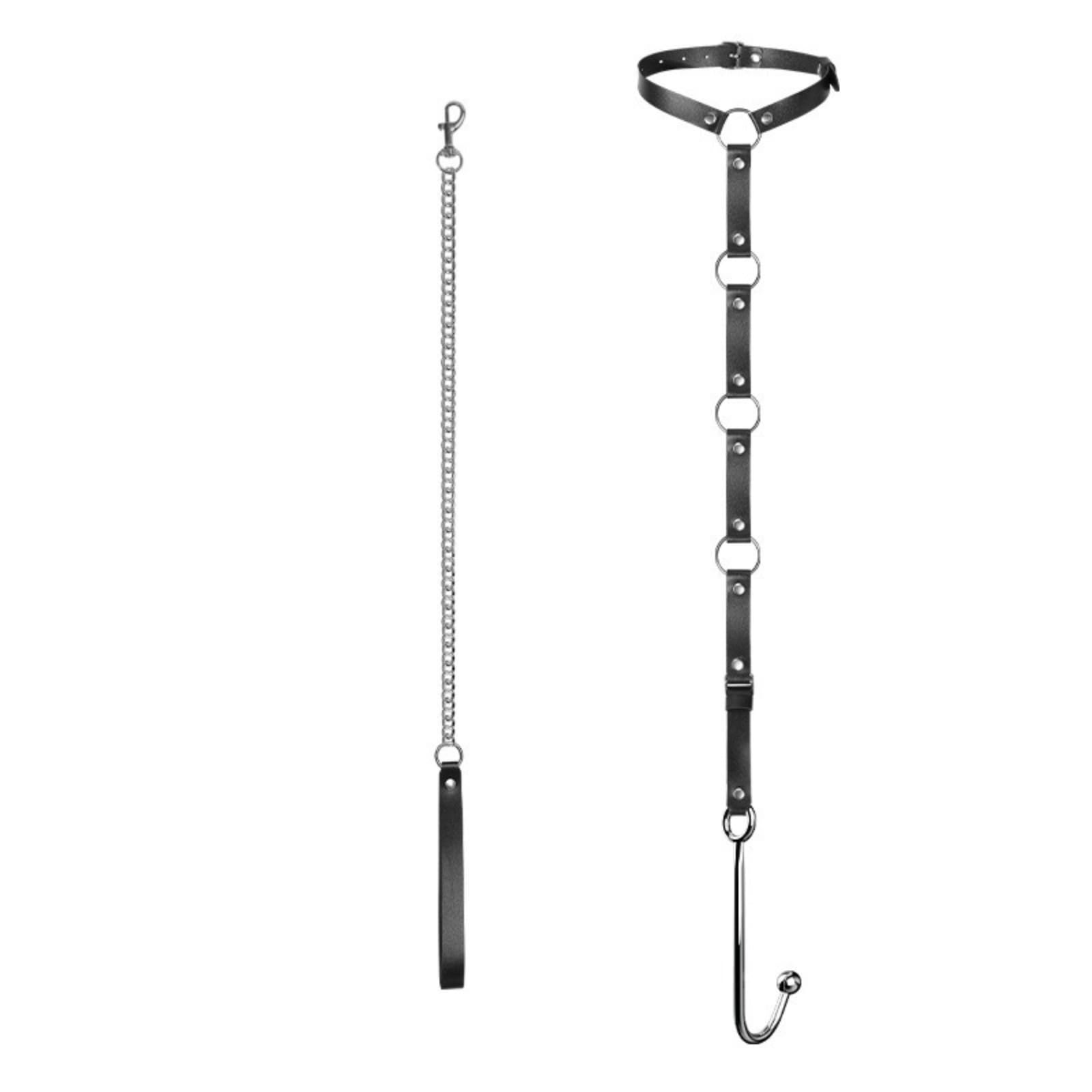 Collar De Sujeción De Cuero Ajustable Con Cadena Plug Anal Gancho Anal De Acero Inoxidable Kit De Bondage Fetichista, Juguetes Sexuales Para Parejas