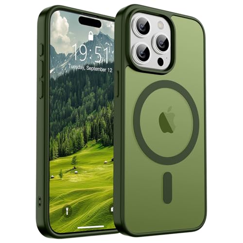 Image of SUPFINE Magnetic for iPhone 15 Pro Case (Compatible with MagSafe) (Military Grade Drop Protection) Translucent Matte Shockproof with Anti-Fingerprint Phone Case,Cangling Green