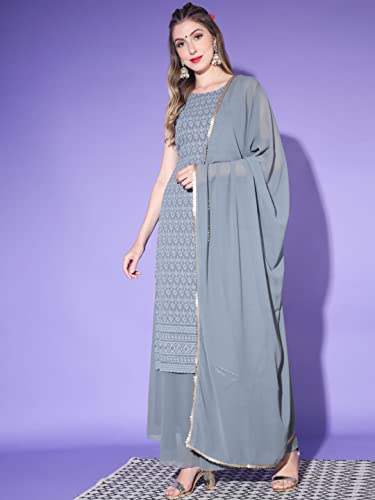 Image of SHOPPING QUEEN Women's Georgette Chikankari Kurta Set with Dupatta