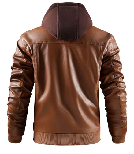 Image of INVACHI Men's Faux Leather Motorcycle Bomber Jacket with Removable Hood