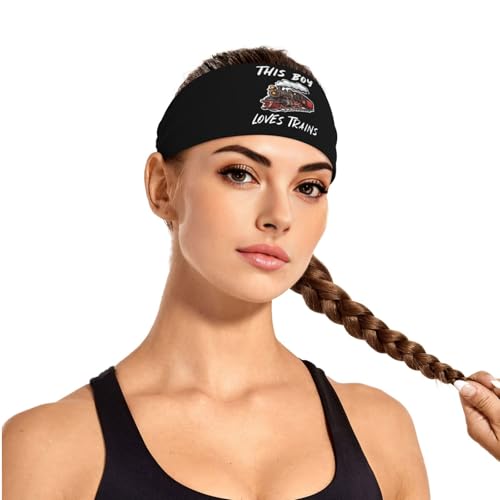 This Boy Loves Trains Headbands Sports Sweatbands Non-Slip Sports Running Quick Drying Headband63
