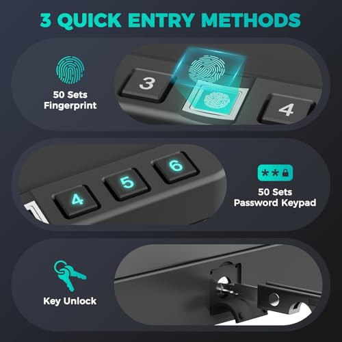 Miisekmy Gun Safe for Handgun Biometric Gun Safe for 2 Pistols, Quick Access Handgun with Fingerprint PIN or Key Lock Rechargable Handgun Safe, for Home Car Travel Nightstand Bedside or Drawer ﻿ thumbnail 3