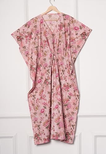 INDACORIFY Women's Long Kaftan Floral Block Print Dress Cotton Beach Cover Up Summer Handmade Kaftan Night Wear Maxi Long Gown Multi4